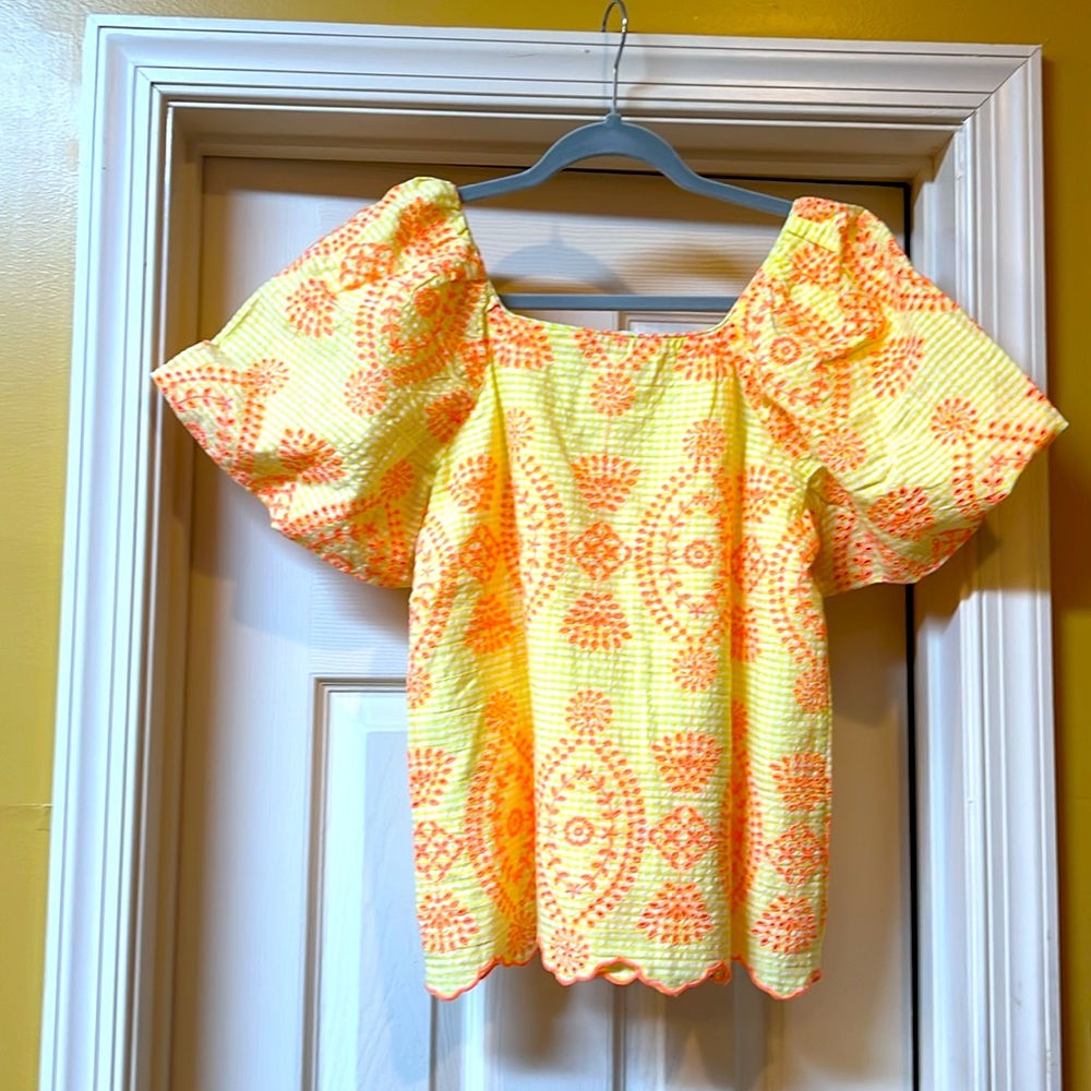 NWT. Lilly Pulitzer Lettie Short Sleeve Calla Yellow Gingham Seersucker Island - Picture 2 of 8